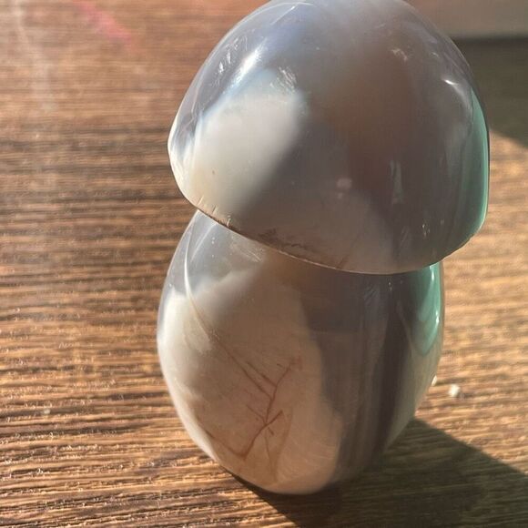 Orca agate mushroom carving crystal druzy white grey banded banding black - Picture 8 of 12